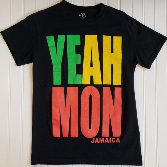 Vintage Yeah Mon Jamaican Island Graphic Tee Black Men's Medium 100% Cotton EUC - Picture 1 of 5